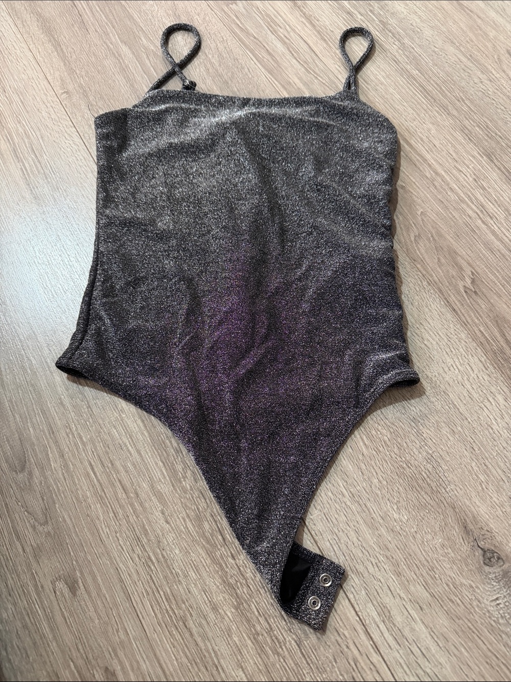 Women’s Sparkle Black Metallic One-Piece Bodysuit